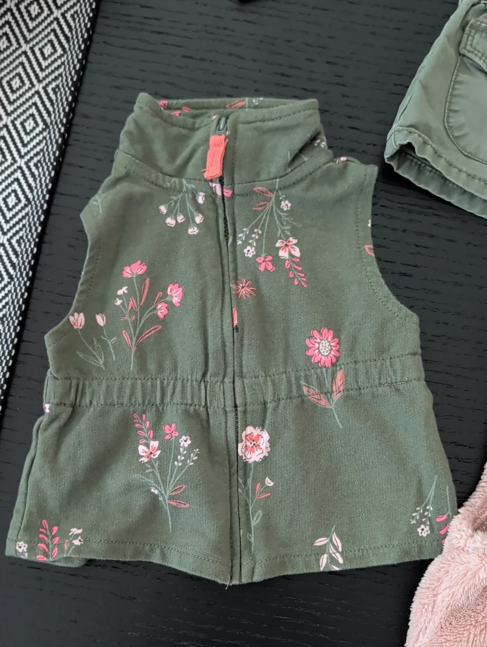 Lot 4 Olive Green Utility Jacket Faux Fur Vest Pink 9 / 12 Months Girl Pink